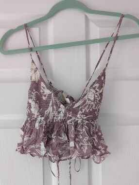 Mahina Mauve Floral Smocked Peplum Cami Top From Hawaiian Boutique